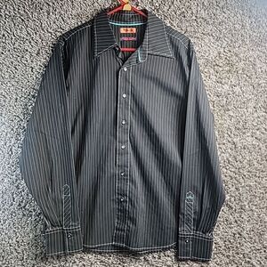 Marc Ecko Men's‎ Medium Long Sleeve Button-Up Dress Shirt Black Lined Dash Line